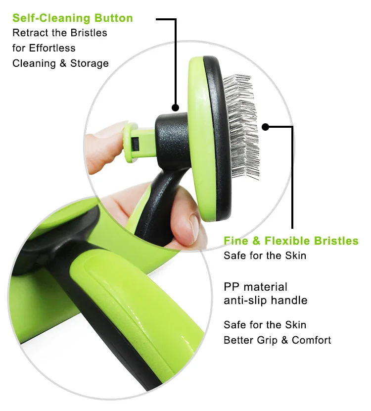 One Button Self Cleaning Pet Hair Shedding & Grooming Dog And Cat Slicker Brush