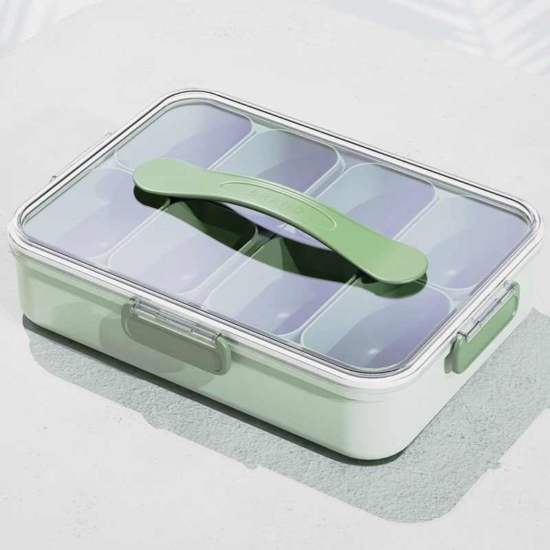Portable Food Storage Box Snack Box Organizer Divided Serving Tray With Lid And Handle Kitchen Snackle Box Fruits Food Container