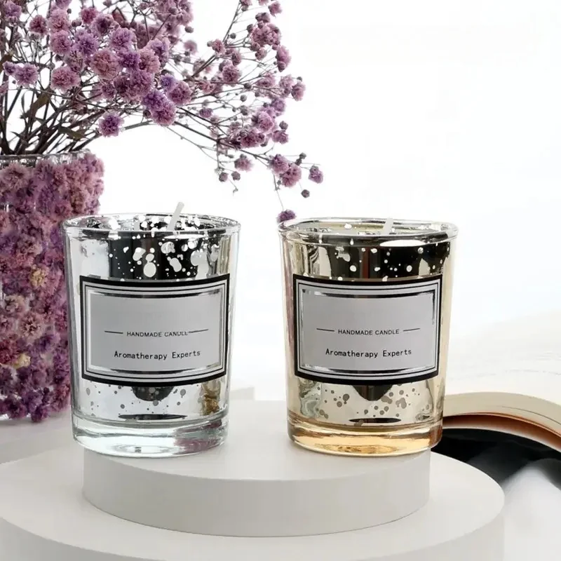 Custom Logo Aroma Electroplate Starry Sky Silver Soy Wax  Luxury Birthday Soy Wax Glass Jar Scented Candle