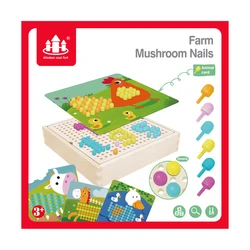 Kid Wooden Storage Box DIY Mosaic Peg Board Jigsaw Early Learning Toy Games 3D Mushroom Puzzles Set Nail Intelligent Puzzle Aids