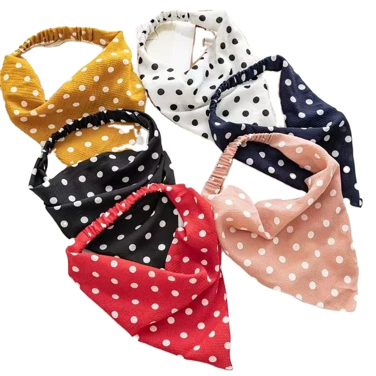 Fashion Triangle Chiffon Head Kerchief Triangle Bandanas Scarf Elastic Turban Boho Headbands Hair Bandanas for Women