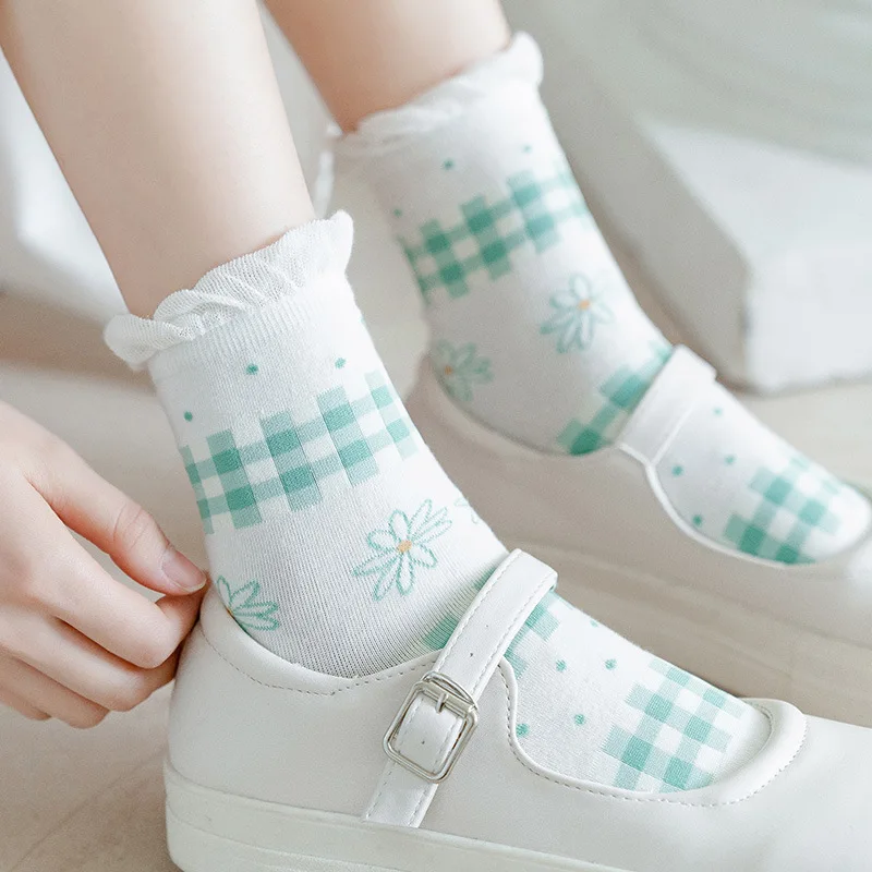 Kawaii Socks Korean Style Spring Floral Sweet Girl Ladies Flower Cute Korea Womens Cotton Socks