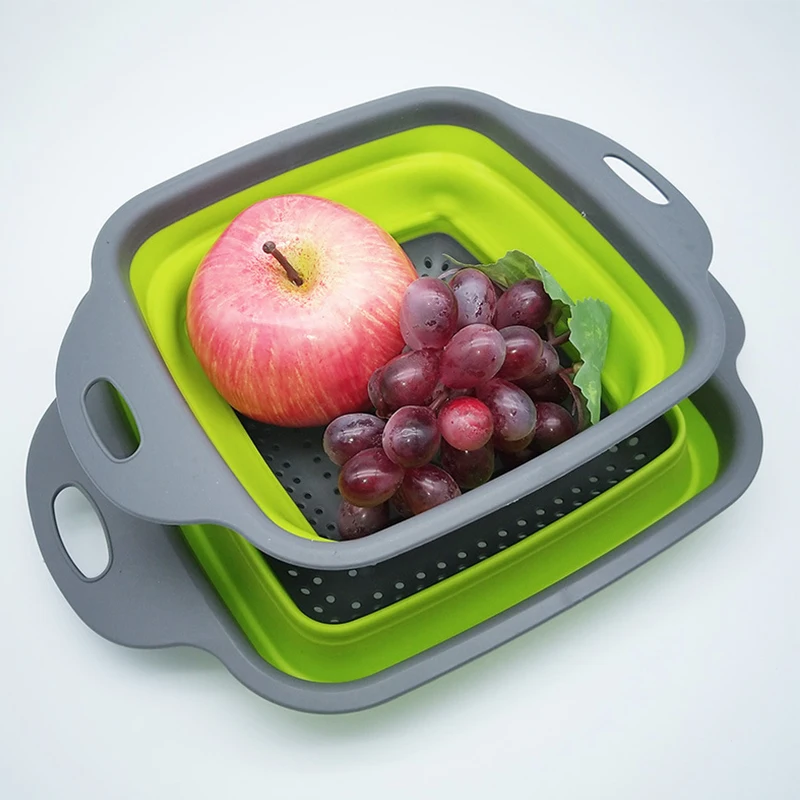 Square PP+TPR foldable strainer fruit and vegetable basket  fruit basket for kitchen
