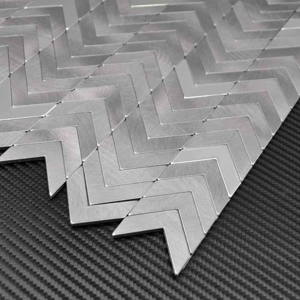 Gray brushed mosaic kitchen backsplash aluminium peel and stick wall tile for home decor