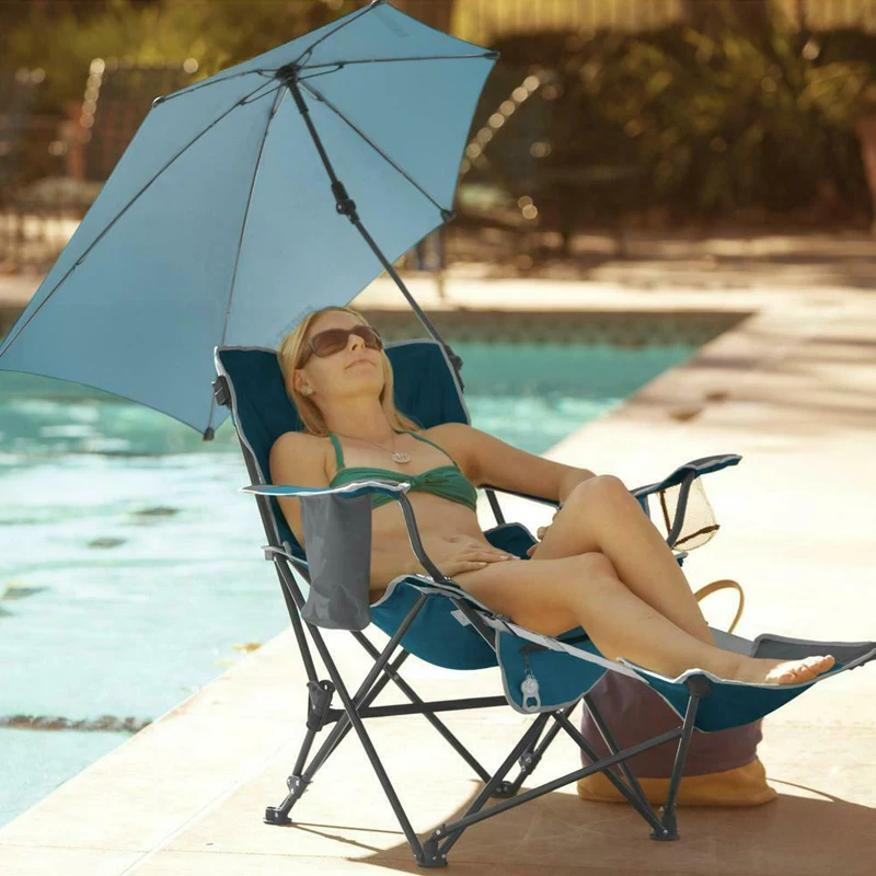 Adjustable Folding Zero Gravity, Footrest Storage Pocket Beach Recliners Outdoor Cushions Camping Chairs With Sunshade Canopy/