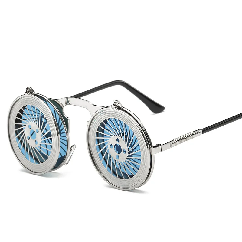 Round Metal Frame Eyewear Cheap Steampunk Style Flip Up Money Shape Sun Glasses Party Sunglasses