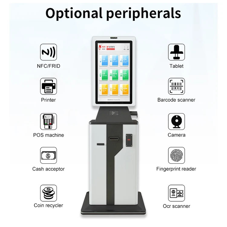 Crlty 32inch cinema hotel check in ticket printer kiosk self service touch screen cash acceptor exchange parking payment kiosks