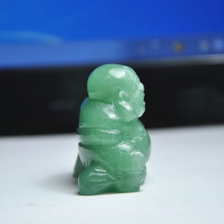 Green Aventurine Happy Jade Buddha Crystal Figurine Carved Statue Pocket Stone Home Decoration 1.5 inch