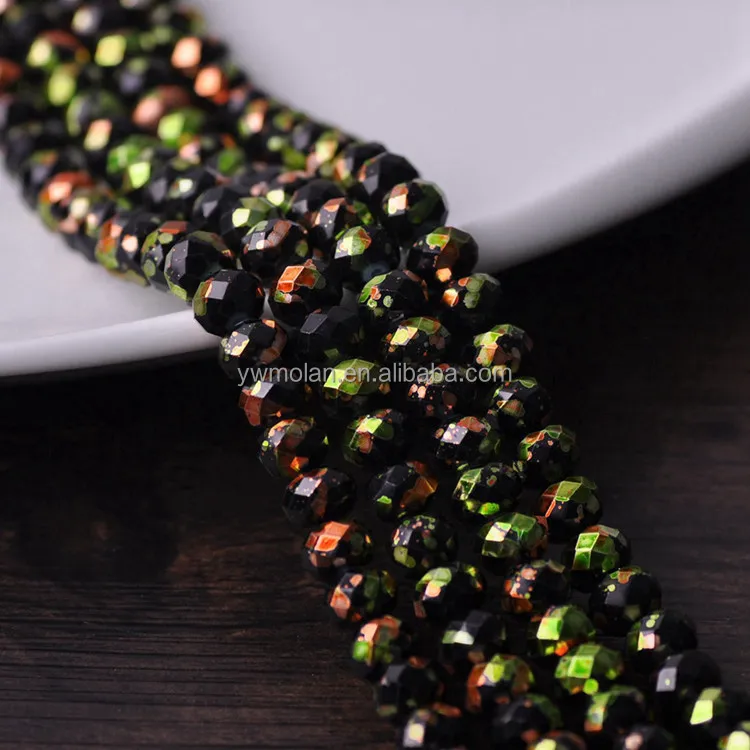 Spots Coated Black Background Style Crystal Glass 8x6mm Rondelle Faceted Loose Spacer Beads for Jewelry Making DIY Crafts
