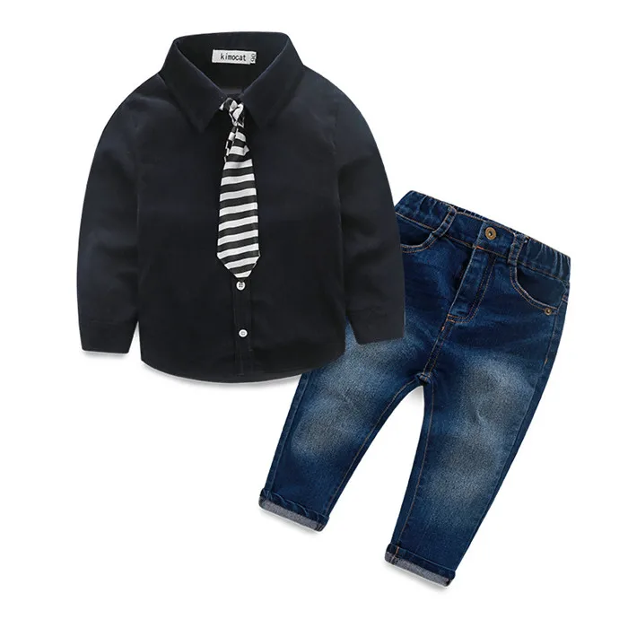 Spring Boys Formal Clothes Suit With Long Sleeve Shirt And Denim Pants Two Pieces Online Shopping