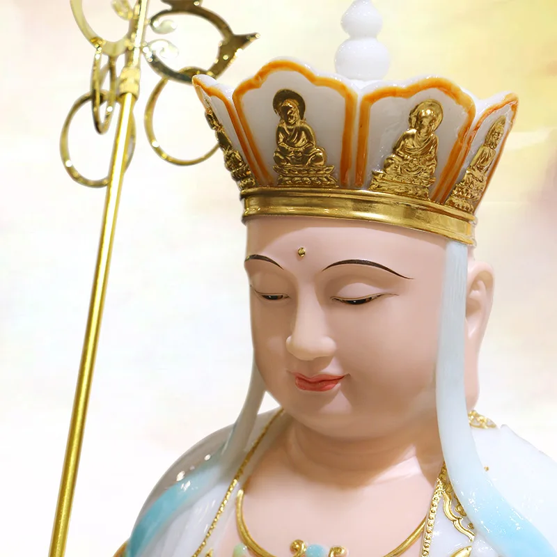 White marble Jade Tibetan Bodhisattva Buddha statue Home decoration Wha three saints Buddhist idol Dizang Bodhisattva jade Buddh