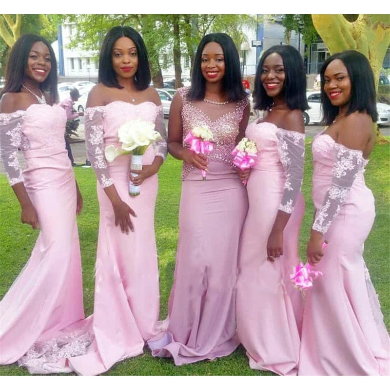 
ELPR0000652 2020 new blue african bridesmaid dress high quality satin wedding maids dresses 