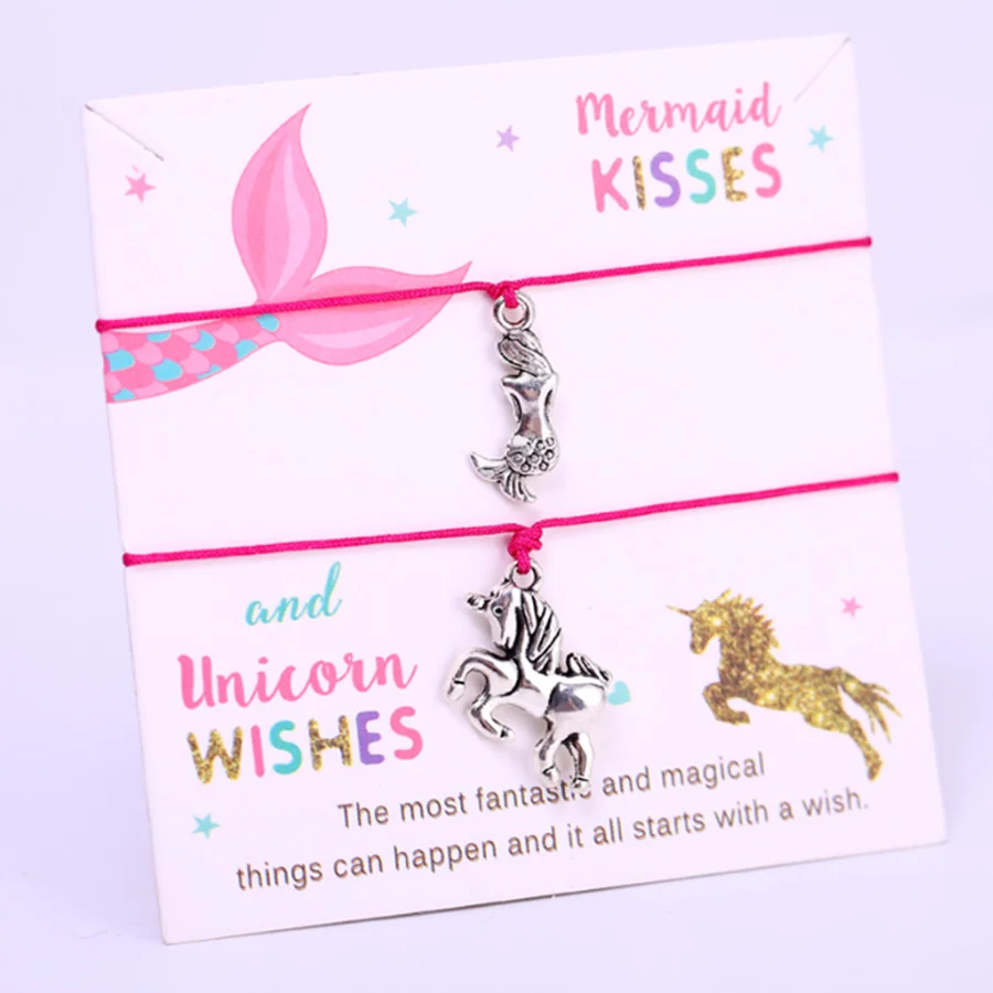 Adjustable Unicorn Wish Card Kisses Unicorn Mermaid Bracelet for girls Birthday Christmas Gift