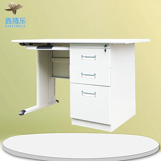 China Guangdong Tengle factory KD office furniture Metal steel office computer table office desk with three drawers