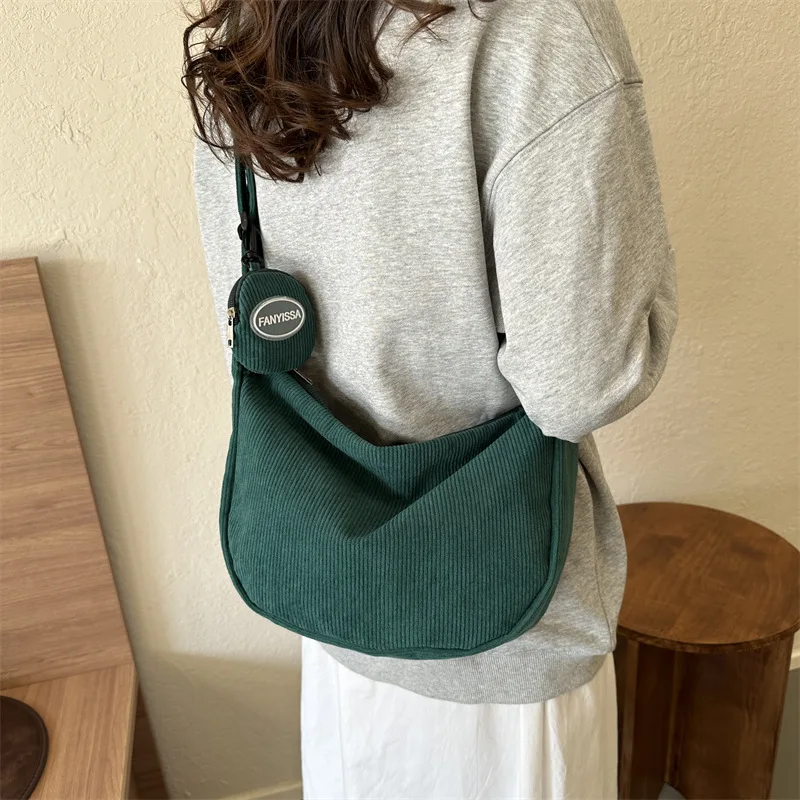 New New Dumpling Bag Corduroy Retro Messenger Bag Japanese And Korean Minimalist Style Shoulder Bag For Women