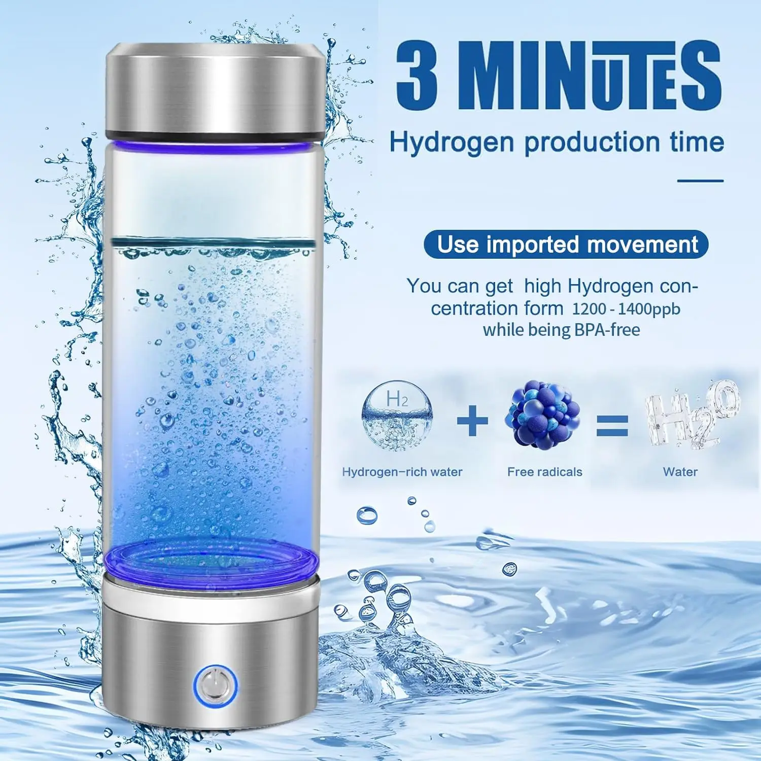 2024 New Rechargeable Portable Hydrogen Water Machine Generator 2 In 1 Electrolysis Hydrogen Water Bottle