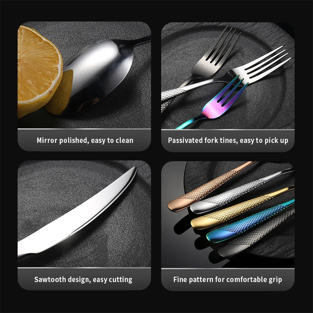 AOOSY Luxury Silver Golden Metal Cutlery Set for Royal Wedding,Stainless Steel Titanium Gold Black Fine Flatware Silverware Set