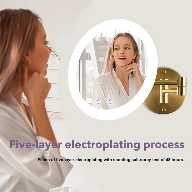 85v~265v Stainless Steel Acrylic Touch On/Off Switch 9.5 Inch 5.5w Led Light Copper Color Led Mirror