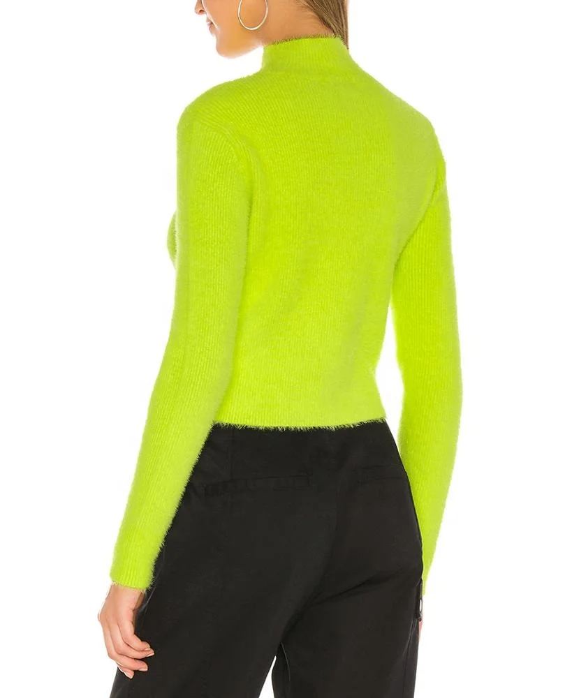 Custom made Autumn Winter ladies neon sweater women pullover turtleneck crop sweaters