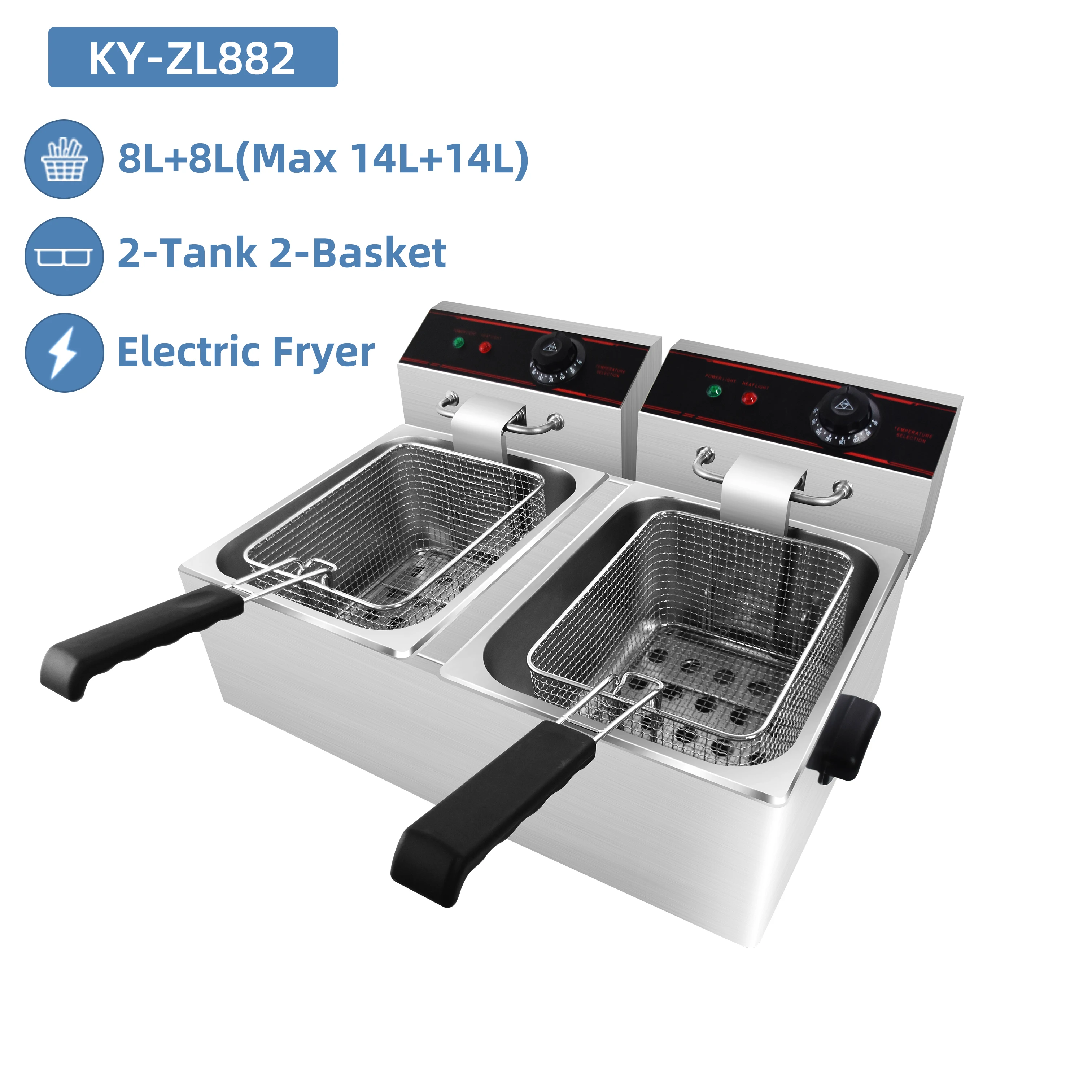 8 + литров двойной корзина для электрофритюрницы коммерческий Электрический картофеля-фри фритюрница машины глубокой заморозки жира картофеля с двумя решетками