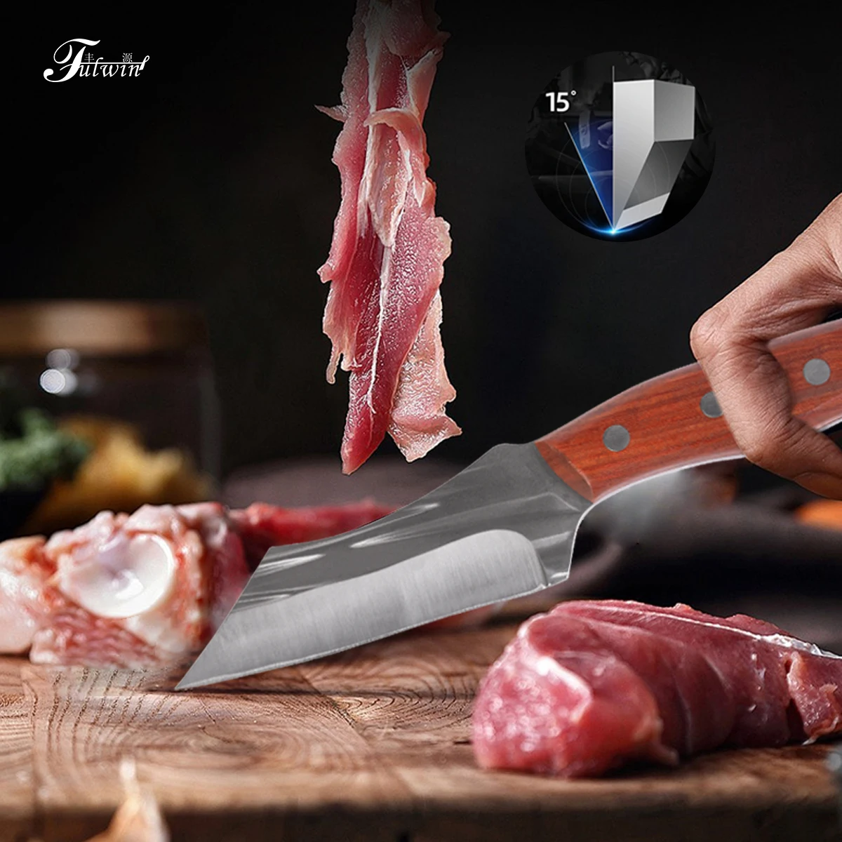 Fulwin Chinese Butcher Knife Professional Hand-Forged Cleaver Knife Butcher Knife