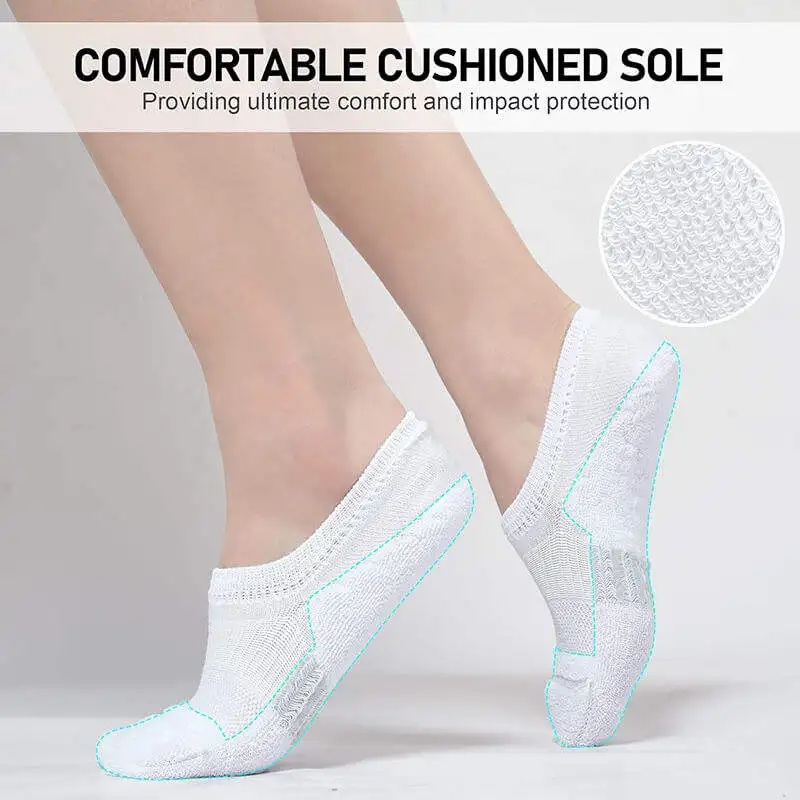 6 Pairs No Show Socks Women Cushioned Low Cut Invisible Foot Cotton Socks for Running Athletic Gym Ankle Socks