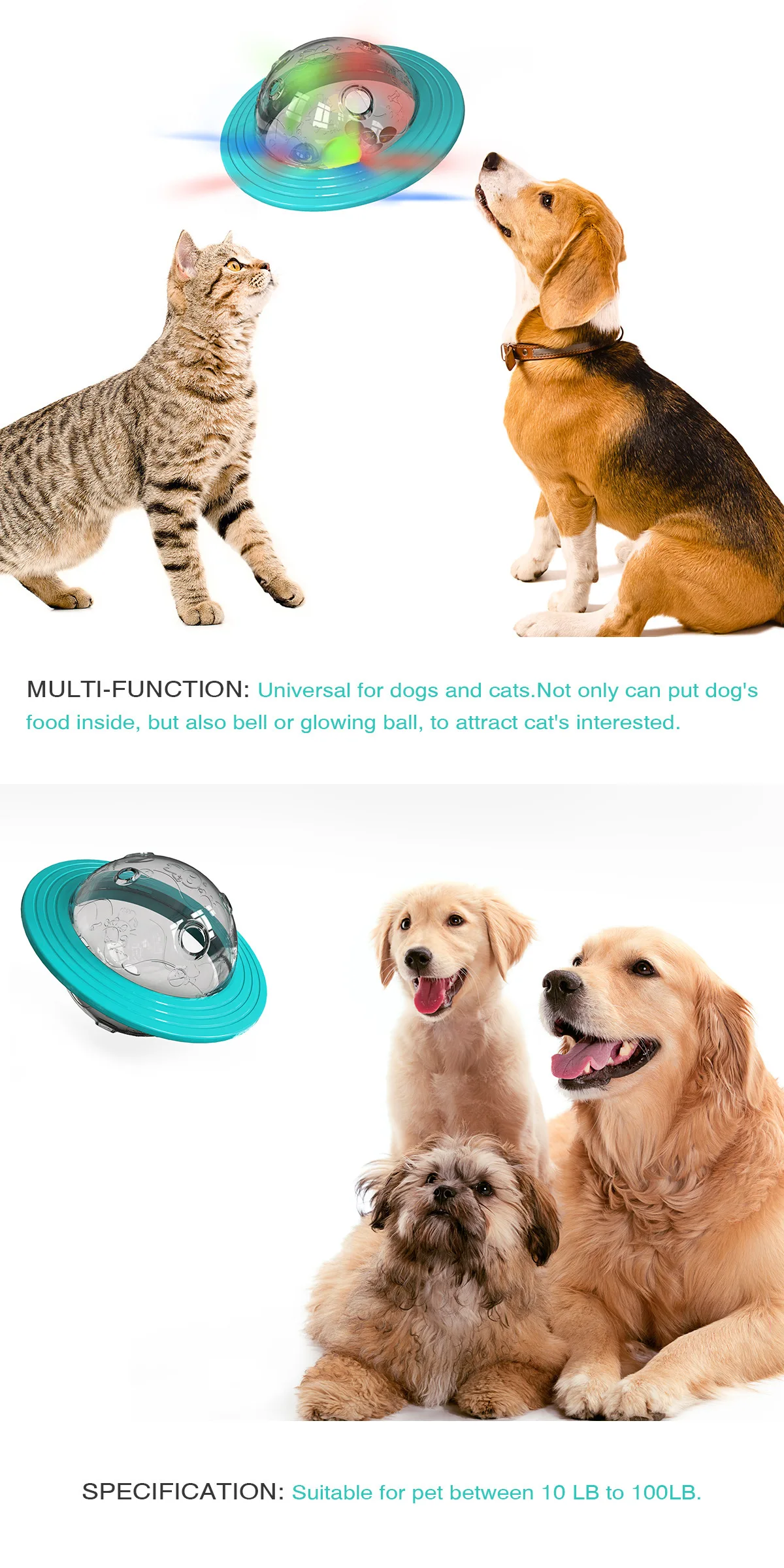 SinSKy UFO Shape TPR Dog Toy Interactive IQ Training Pet Snack Ball Sustainable Leaky Treat Food Leaking Dog Toys Ball