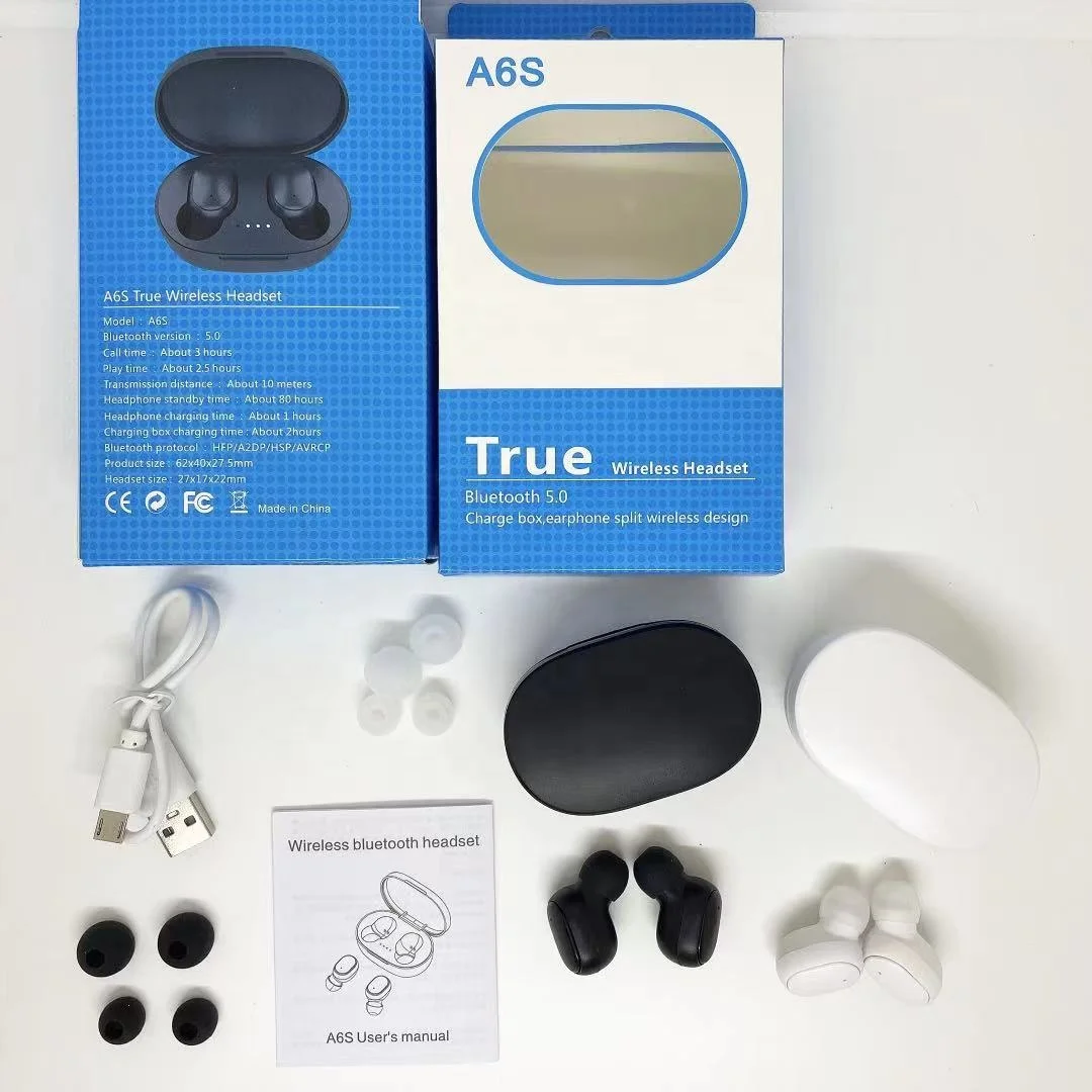 2021 New Arrival A6S Mi pods earbuds True wireless headsets V5.0 stereo earphones Sports mini size for XiaoMi Airdots