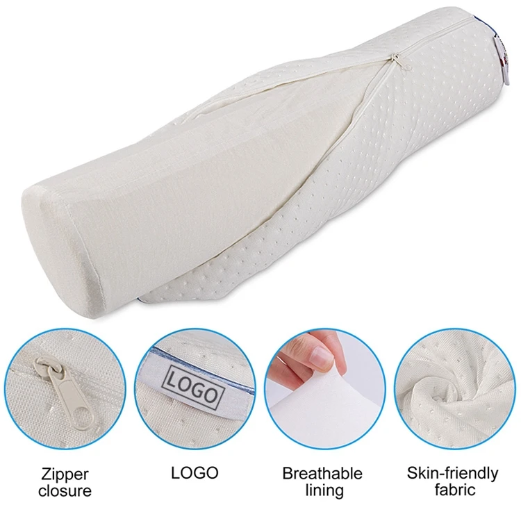 Wholesale Cervical Neck Roll Pillow Cylinder Round Cushion Bolster Support For Sleeping Orthopedic Pillow with White Pillowcase
