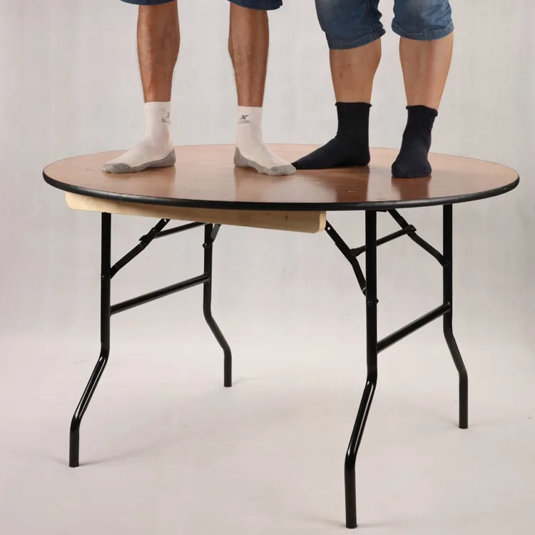 6ft Wood Banquet Round Folding Table with Aluminum Edge