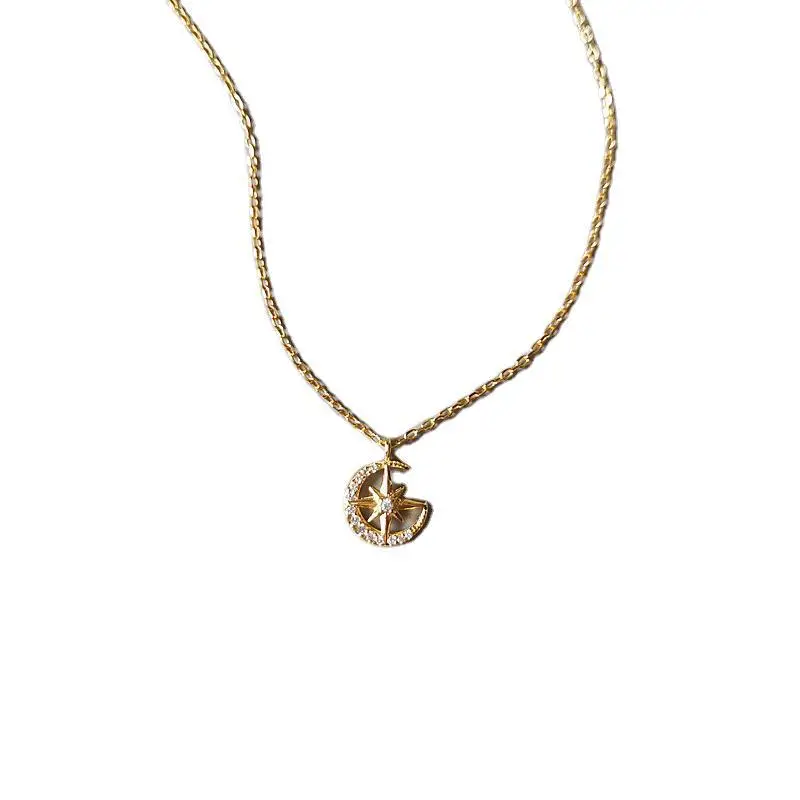 Customized gold plated star sun and moon infinity cz pendant necklaces 925 sterling silver collar de mujer joyeria-por-mayor