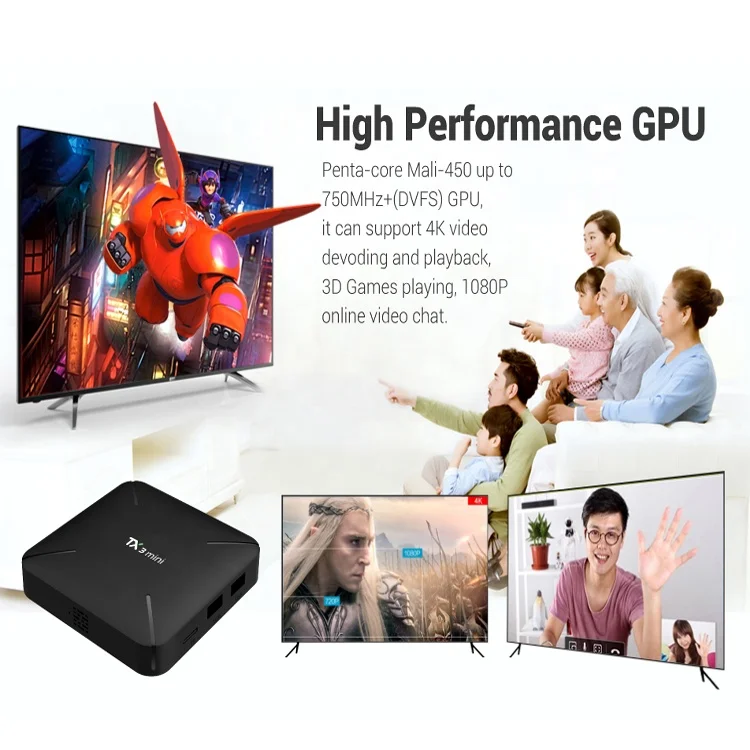 Amlogic S905W до 2,0 ГГц, четырехъядерный процессор ARM Cortex-A53 GPU: пятиядерный ГП Mali-450 750 МГц Android OTT IPTV Box