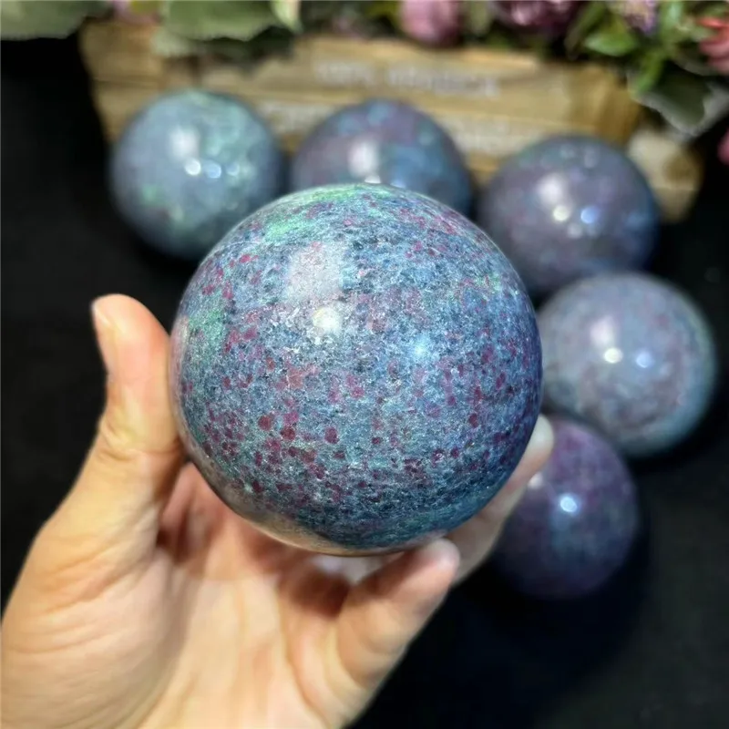Wholesale Polished Natural Ruby Fuchsite Sphere Strong Flash For Spiritual Healing Home Decoration