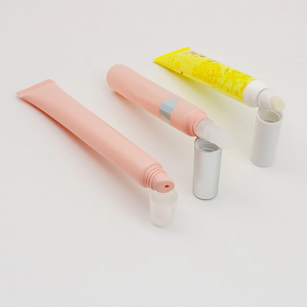 Empty Plastic Chapstick Tubes Lip Balm Containers Yellow Soft Sponge Applicator Lip Gloss Squeeze Tube