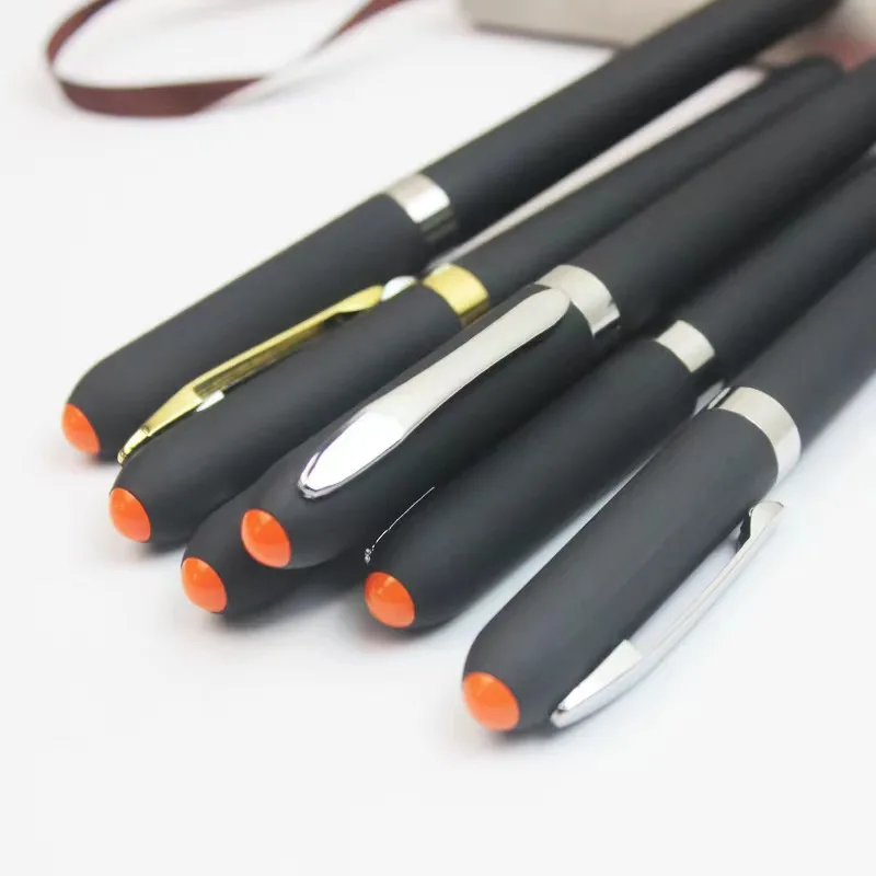 High Quality Luxury Office Stationery Rubber Coated Black Plastic Company logo Gel Pen Custom logo