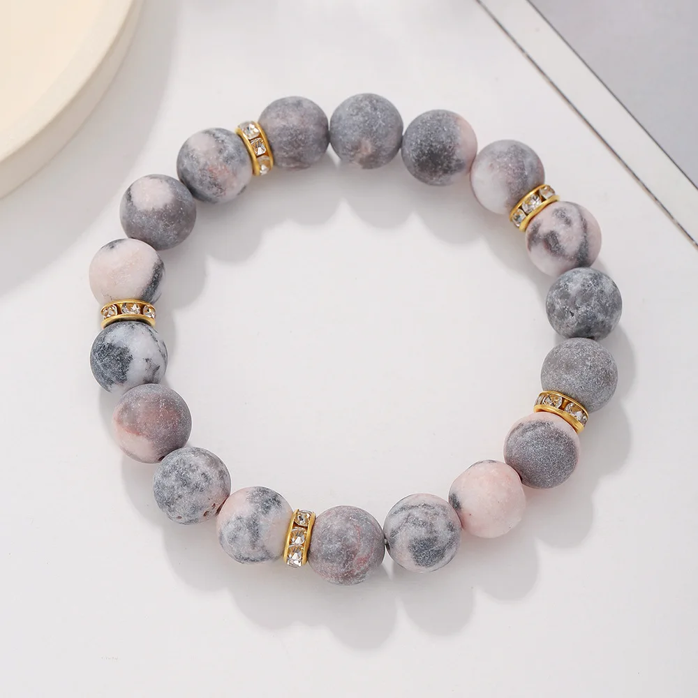 Anxiety Jewelry Pink Frosted Landscape Jasper Round Loose Beads Spacers Charm Healing Natural Stone Bead Bracelets for Women Men