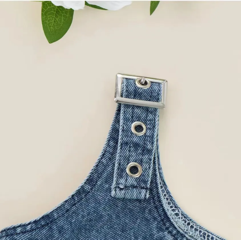 Conyson Wholesale Support Custom Baby Clothes Newborn Organic Cotton Sleeveless Premium Factories New Born Girl Denim Jumpsuit