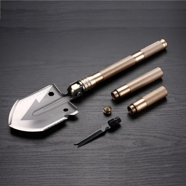 G class multi-purpose survival kit for outdoor camping,include shovel,knife,axe,saw.