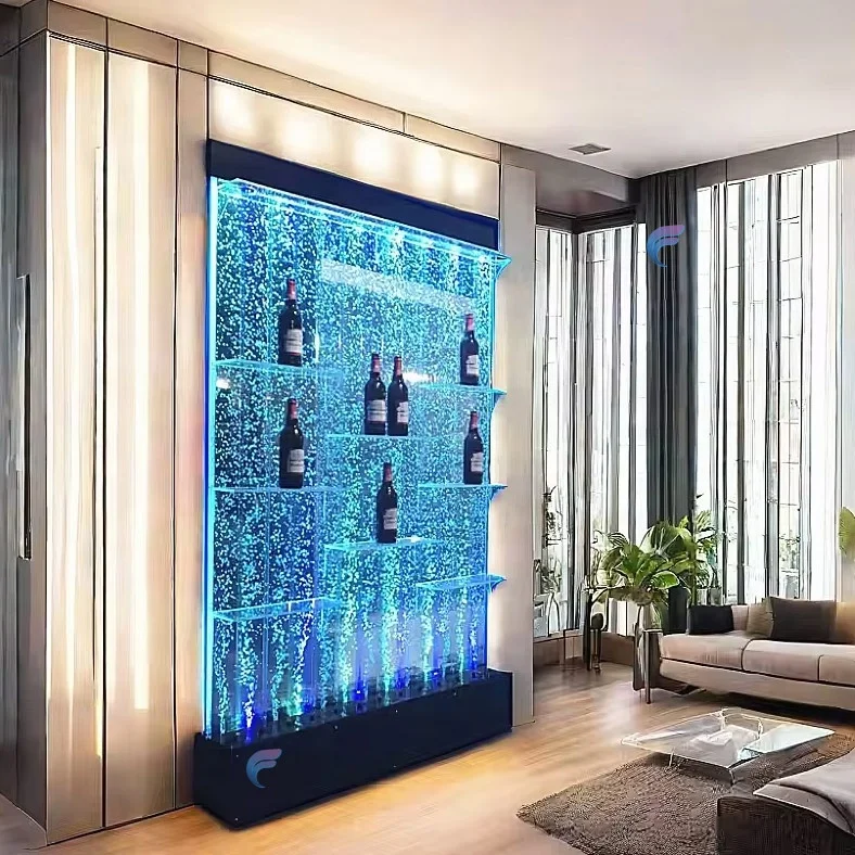 Custom Large Aquarium Bubble Wall Panel with LED Light Home Decor and Christmas Display Featuring a Liquor Shelf