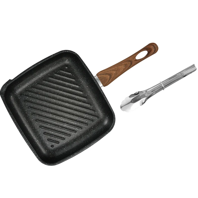 Nonstick Square Grill Pan for Stove Tops Induction, Nonstick Grill Pan with Granite Coating & Solid Heat Resistant Handle