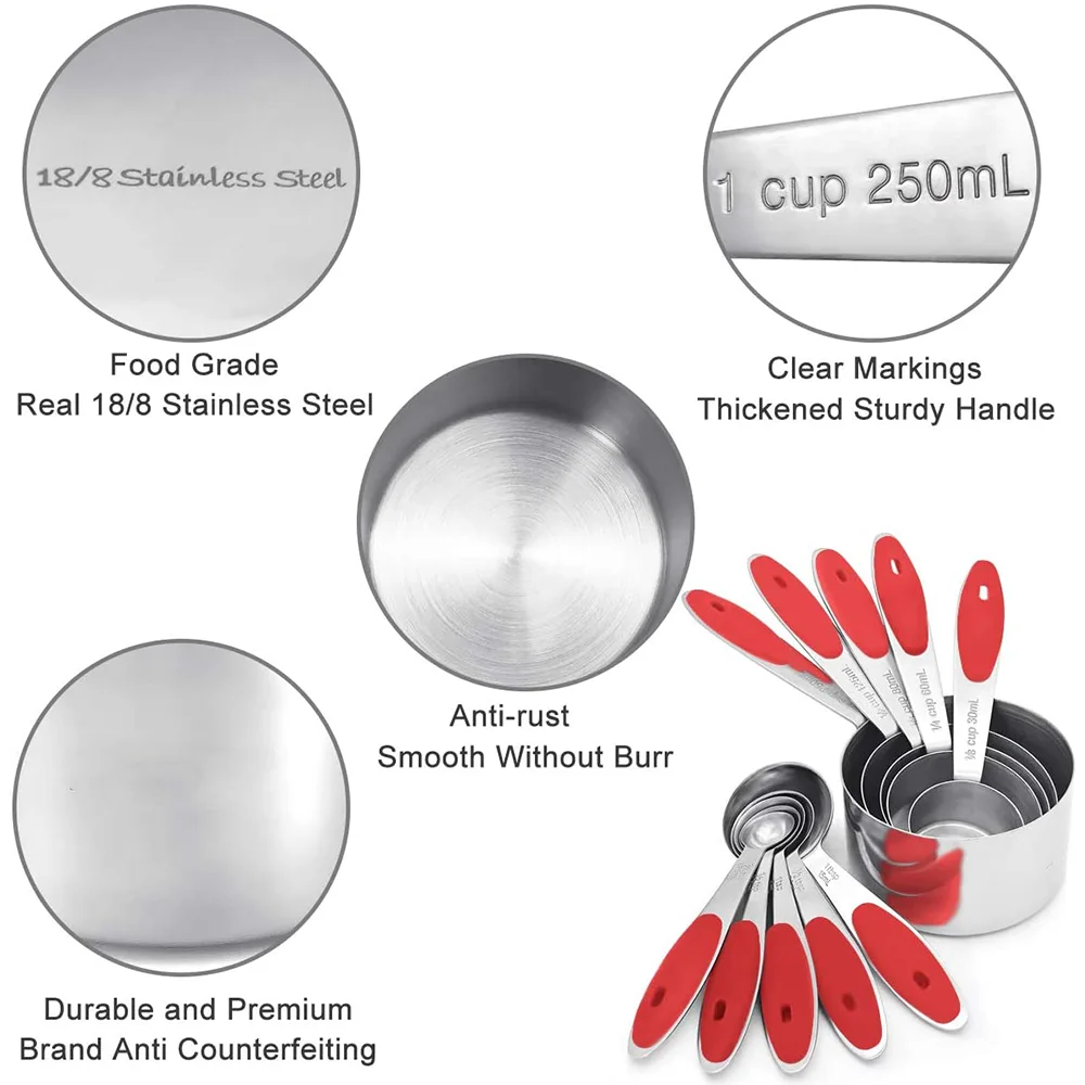 
Custom 12 pcs stainless steel metal Kitchen cooking Measuring Cups and Spoons Set . spoon cup of 6 30ml 250ml 5ml 2.5ml 