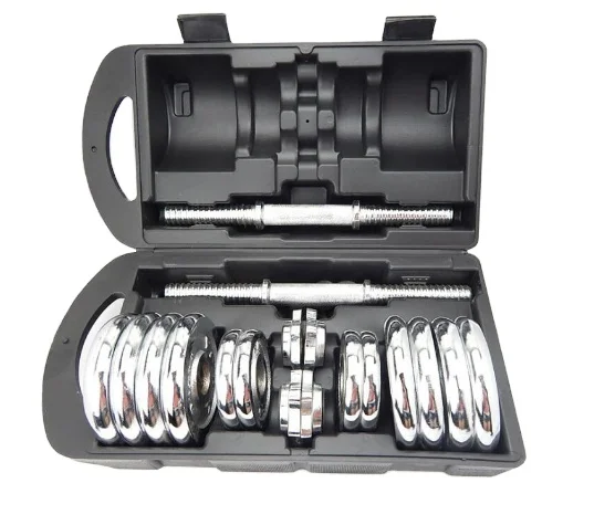 Нагрев 20 кг чугунное хромированное регулируемое оборудование для тренажерного зала штанга гантели набор со шатуном