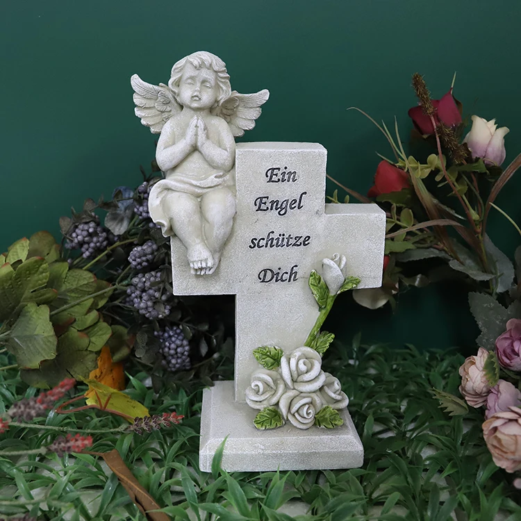 Garden Memorial Stone Angel Cold Cast Resin Graveyard Remembrance Decoration Outdoor Sculpture and Engraved Design Sympathy Gift