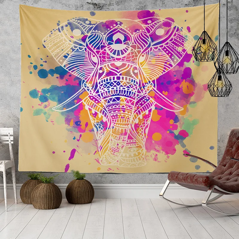 Wholesale Custom Large Size Printing Psychedelic Elephant Designs Wall Hanging Indian Mandala Tapestry