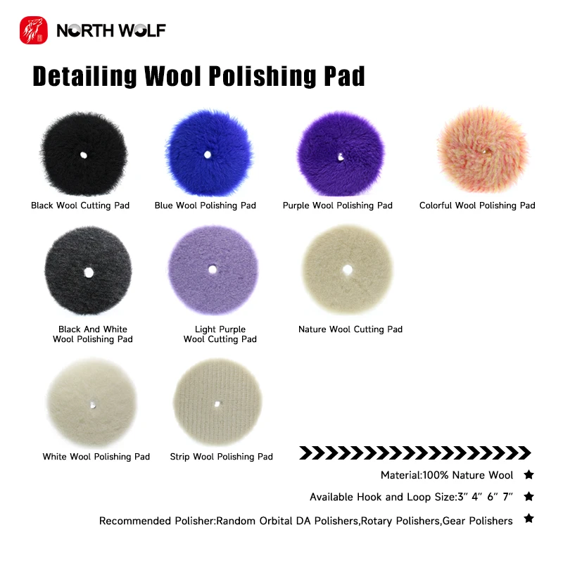 North Wolf 3inch Black & White Color 100% Wool Medium Cut Car Polishing Buffing Pads For Detailing
