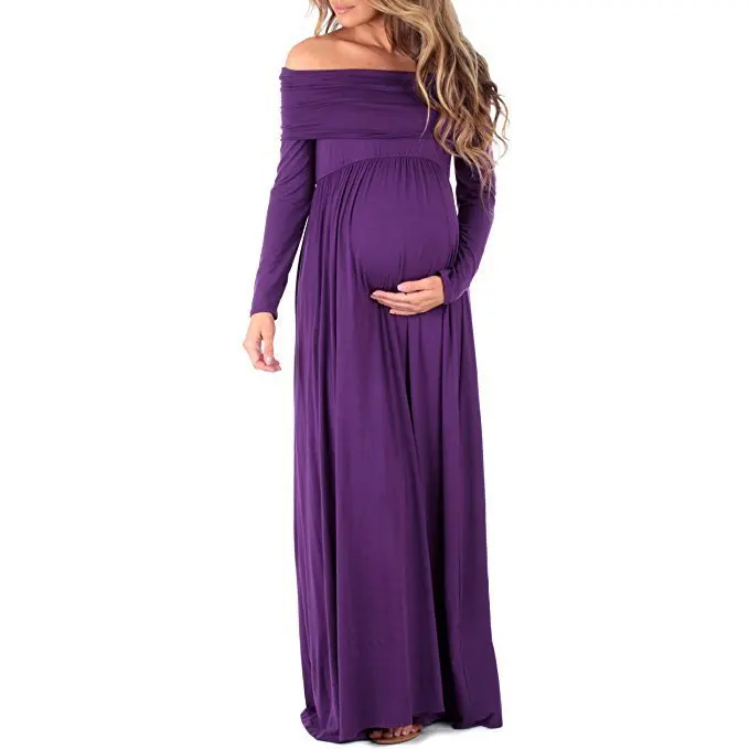 
New Style Maternity Maxi Dress Wrap Buched Casual Stretchy Long Dress for Baby Show 