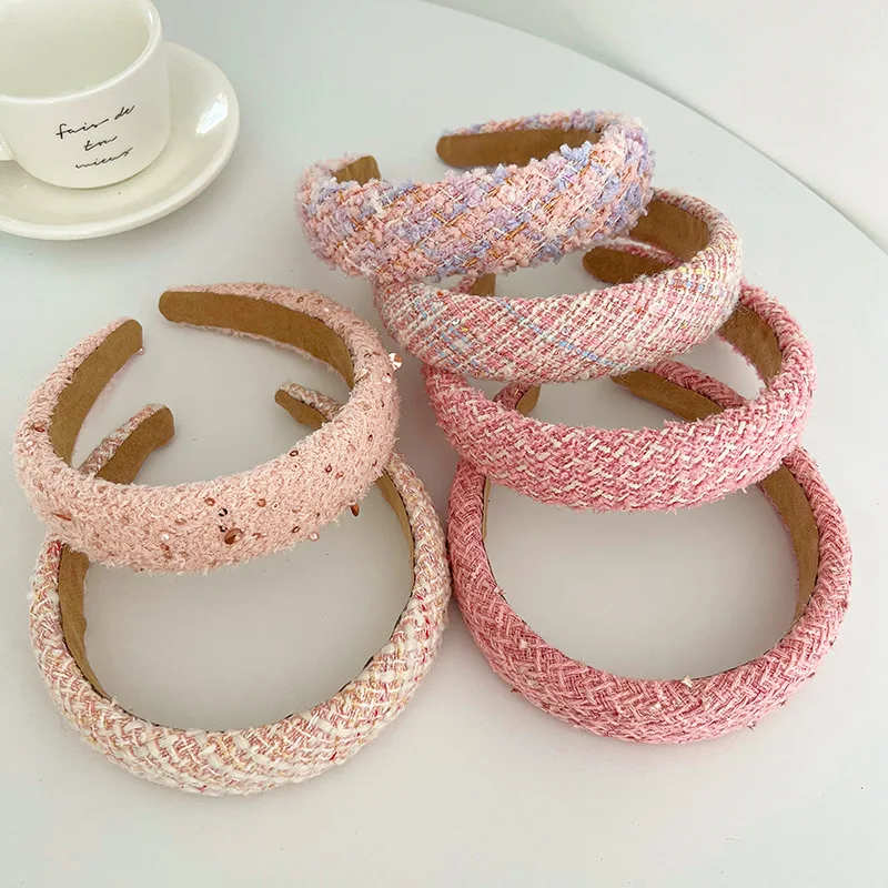 French Style Woolen Headband Simple Sponge Pink Makeup Headband Hair Accessories For Girls Women