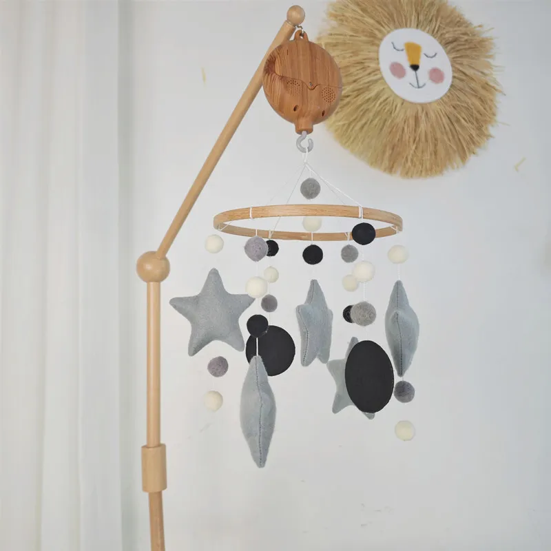 Felt star with wool felt ball baby musical mobile baby crib bed bell with hanging toys baby crib mobile