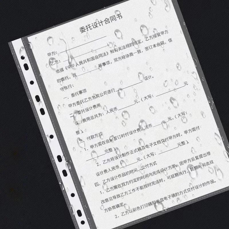 Customizable A4 PP Plastic Clear Document Pouch Pocket 11 Holes Sheet Protector For Office Stationery