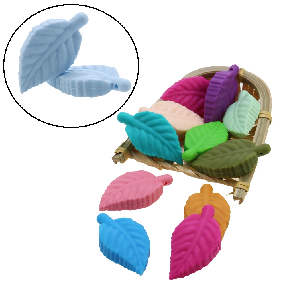 China Manufacturer Baby Chew Bead Cartoon Leaves Teething Silicone Bead DIY Teething Necklace Pacifier Chain Leaf Silicone Beads